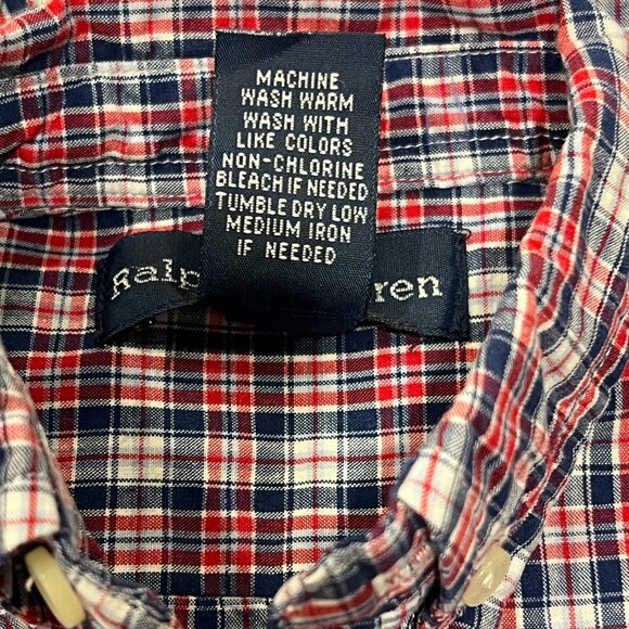 Ralph Lauren Red White & Blue Plaid Romper, Snaps, Cotton, 9 Mos - Picture 5 of 8